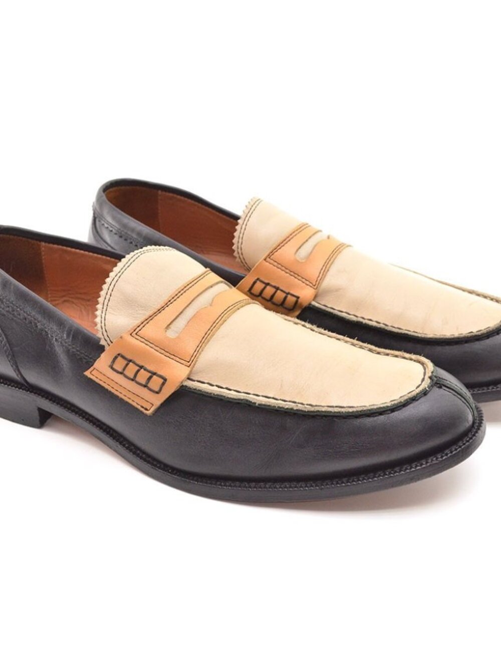 Paul Fredrick Two-Tone Black, Cream & Tan Leather Loafers